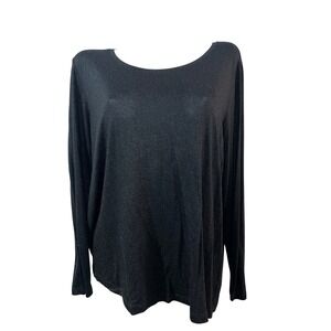 Chicos Black Shimmer LS Scoop Neck Split Back Top Willow Shine Size (3) XL